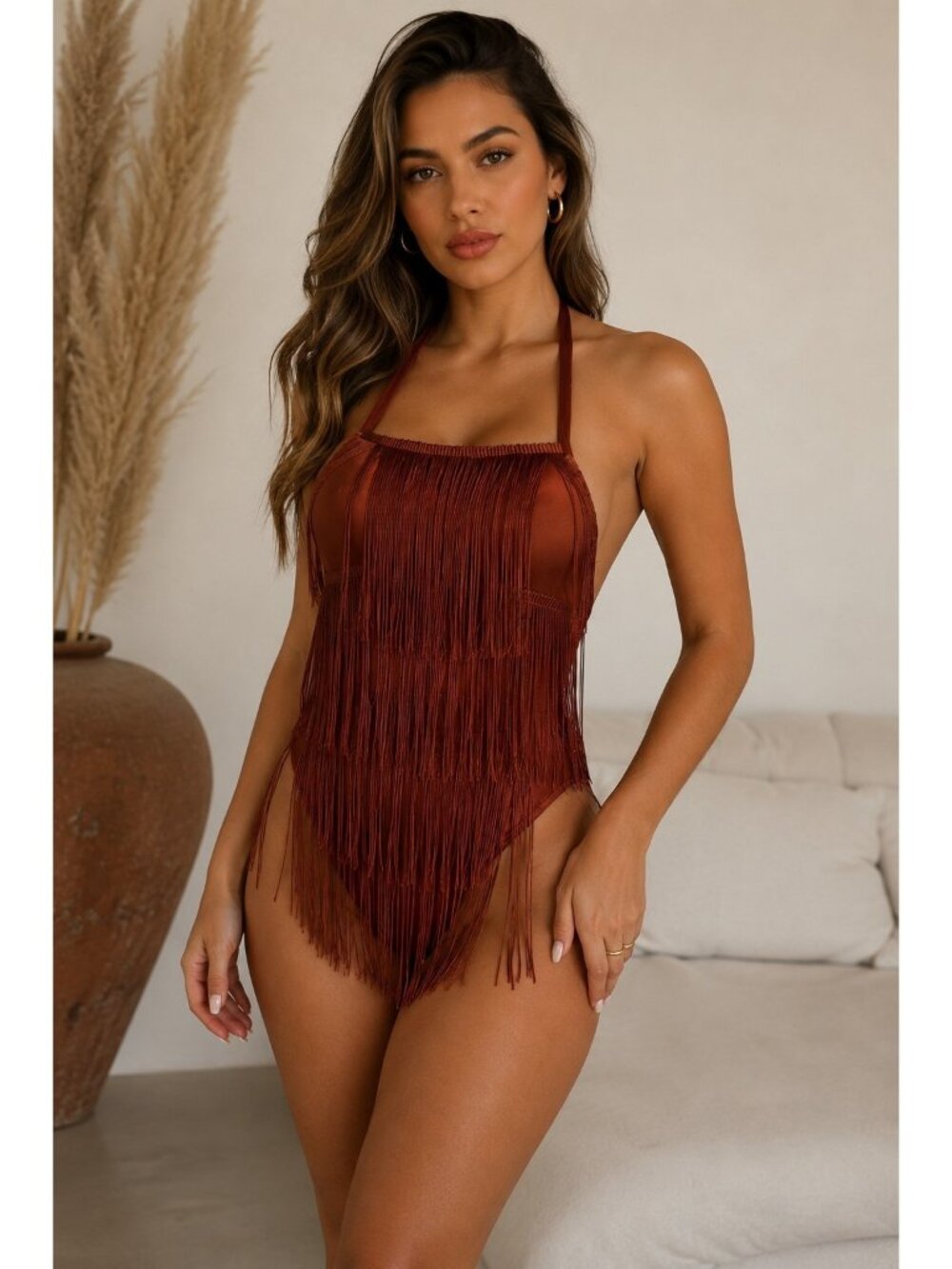 Fashion Nova Romper Womens Medium Party Crasher Fringe Boho Festival Mini Halter
